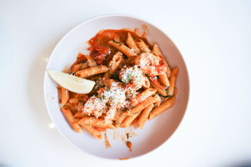 prawn pasta,prawn penne or shrimp pasta or penne prawn with tomato sauce