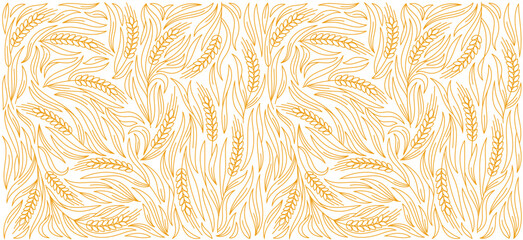 Wrapping paper for bread. Cereal pattern. Grains and ears of wheat, rye or barley. Editable outline stroke. Vector line.