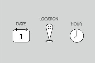 a navigation calendar date and location and time icons