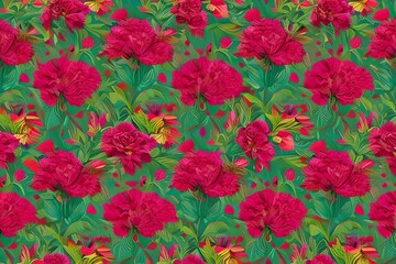 A pattern of flowers and stripes in bright colors. Generative AI