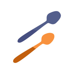 Orange and blue clay spoons vector illustration. Cartoon drawing of items for food or kitchen isolated on white background. Kitchenware, household, pottery concept
