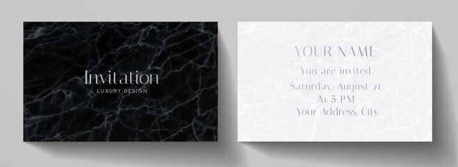 Invitation card with luxury marble texture in black, white color. Formal premium background template for invite design, prestigious Gift card, voucher or luxe name card