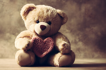 Fuzzy Bear Holds Heart, Love, Valentine's Day Mood. Generative AI