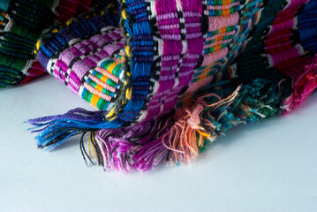 Fototapeta premium Handmade textile detail made by Guatemalan artisan in Central America, colorful detail full of tradition and culture, colonial history, Mayan cosmovision. 