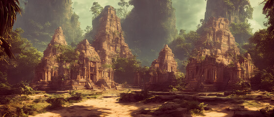 Surreal Mayan Temple in the jungle. Generative AI