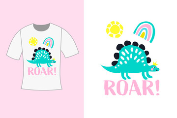 Dinosaur with Roar typography t shirt design