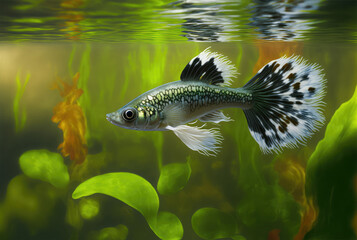 Beautiful coloured freshwater guppy fish - obrazy, fototapety, plakaty
