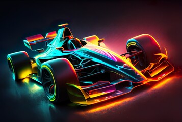 Futuristic neon racing formula car. generative ai