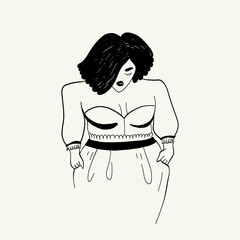 Feminism body positive illustration with minimalistic female figure, love to own figure, female freedom, girl power isolated vector illustration.