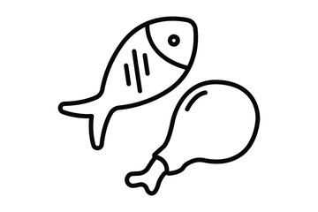 Breakfast icon illustration. Fish icon, Fried chicken. Line icon style. Simple vector design editable