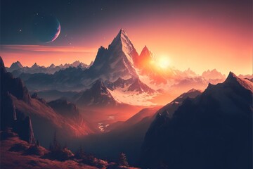 sunset in the mountains, Generative AI
