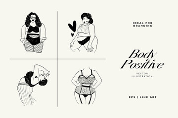 Feminism body positive illustration with minimalistic female figure, love to own figure, female freedom, girl power isolated vector illustration. Abstract body Art design for print, cover