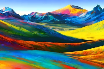 Foto op Canvas Abstract art. Colorful painting art of a abstract mountain landscape. Background illustration. Generative AI © Pixel Matrix