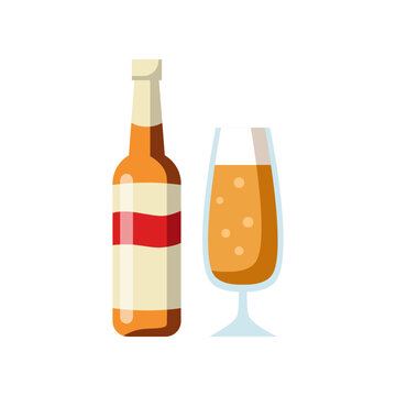 Beer in orange glass bottle vector illustration. Beer, alcohol drink. Icon of bar menu isolated on white background