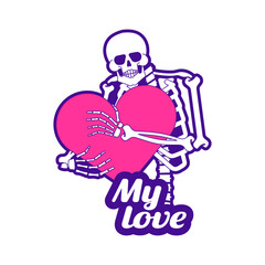 Skeleton hugs heart love. My favorite skeleton. Death and love.