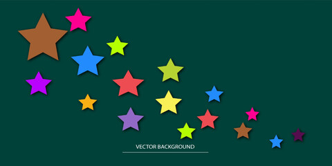 Colorful wave stars with shadow on green background
