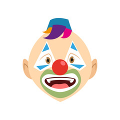 Happy clown wearing hat vector illustration. Facial expression of cartoon character with eye and mouth makeup isolated on white background. Emotions, circus concept