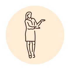 Businesswoman shows hands  color line icon. Female entrepreneur.