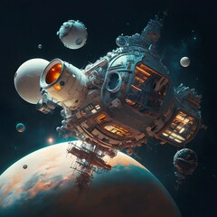 Orbiting Space Station - AI Generated Illustration