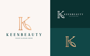 Letter K Leaf Luxury Elegant Logo Design Vector