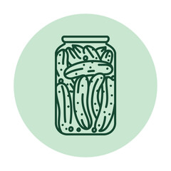Pickled cucumbers in a jar color line icon.