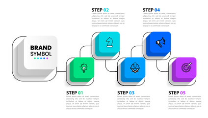 Infographic template. Line with 5 squares and icons