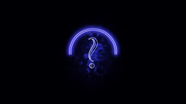 abstract glowing neon circle of blue color question mark symbol on black motion background 