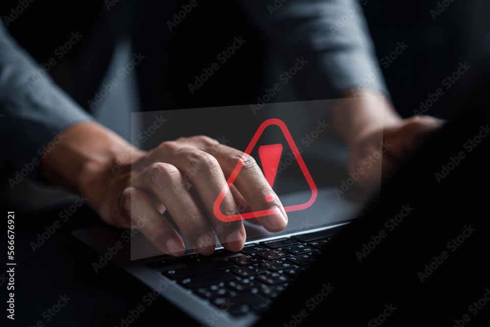 Aufkleber System warning caution sign for notification error and maintenance concept. cyber attack on computer network. Cybersecurity vulnerability, data breach, illegal connection, compromised information.