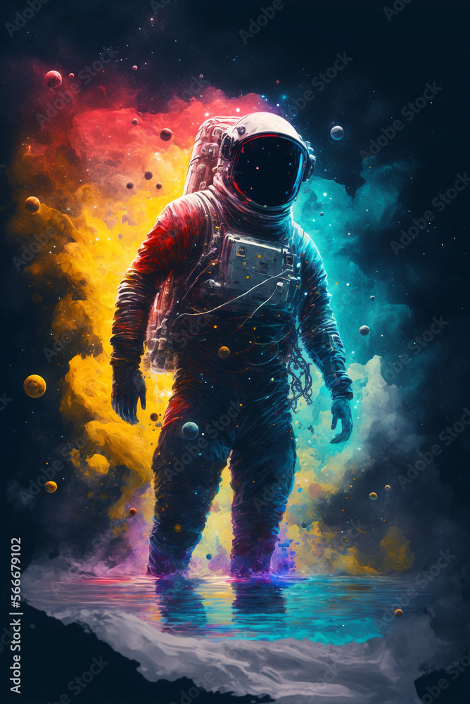 Wall mural generative ai astronaut floating zero gravity in outer space. discovery, exploration concept