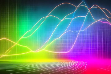 Fototapeta premium Business economic charts with light effects on a neon abstract background. Generative AI