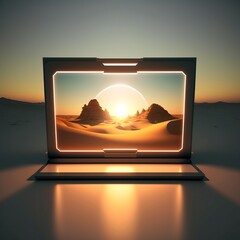 Picturesque Sunset Landscape in a Photo Frame - AI Generated Illustration