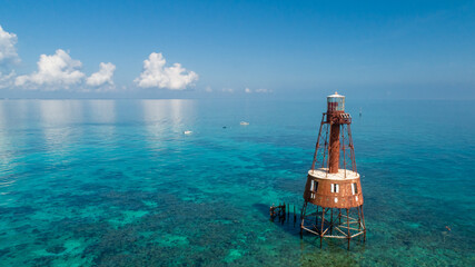 Aerial Carysfort Lighthouse Reef in Florida Keys