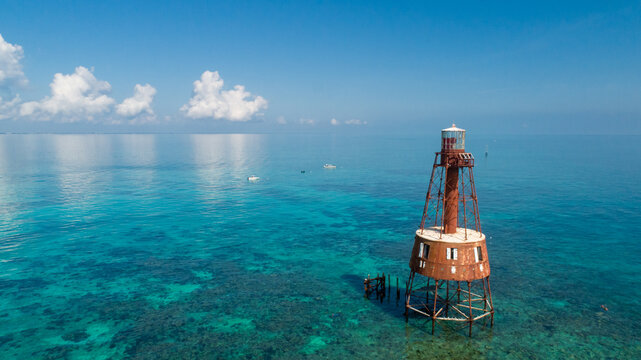 Aerial Carysfort Lighthouse Reef In Florida Keys