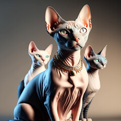 Family sphynx. Sfinks cats isolated on white background. Generative AI