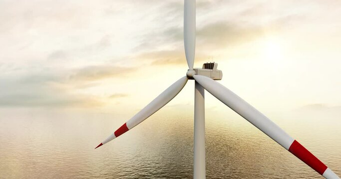 Modern wind turbines generating clean energy. Environmental friendly. Technology and energy related 3d concept animation.