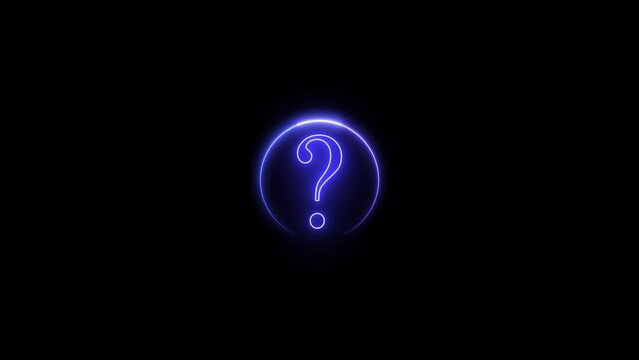 glowing neon circle of blue color integrative question symbol on black motion background 