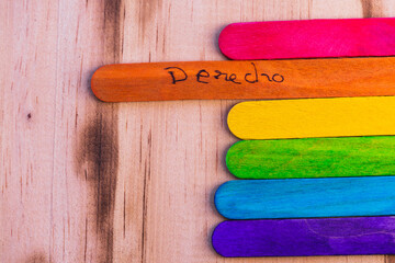 Colorful vivid rainbow made of popsicle sticks, diy craft symbol learning, fun, freedom, lgbt....