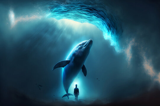 Ethereal Dolphin in an underwater cave. Generative AI, this image is not based on any original image, character or person.