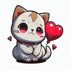 cartoon cute cat, valentine day. mascot vector, white background. Generative AI