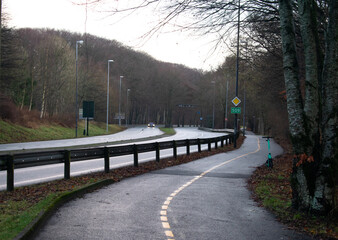 Scenic walking path isolated from traffic for transportation to and from shops and business
