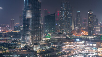 Obraz na płótnie Canvas Aerial view of Dubai city all night in downtown.