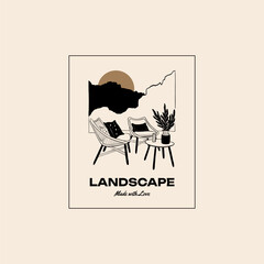 Landscape, interior, home decor, garden logo template illustration for branding