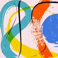 Zelfklevend Fotobehang abstract colorful background composition, illustration with lines, waves, circle, paint strokes and splashes © Kirsten Hinte
