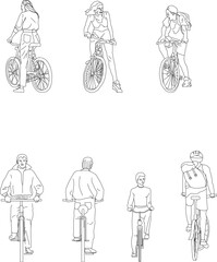 Vector sketch illustration of people on bicycles relaxing