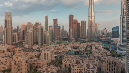 Dubai Downtown morning with tallest skyscraper and other towers