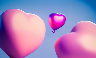 Fototapeta na wymiar Valentine's Day Heart Balloons In Lovely Pastel Pink Blue Background created with Generative AI technology