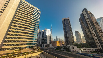 Fototapeta na wymiar Aerial panoramic view to Dubai downtown and difc skyscrapers .