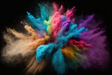  a colorful explosion of colored powder on a black background with a black background and a black background with a white border and a black background with a white border.  generative ai