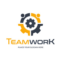 Team work vector logo template. This design use gear as symbol.