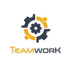 Team work vector logo template. This design use gear as symbol.